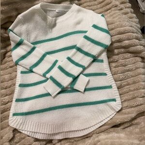 Staccato Lightweight White and Green Striped Sweater